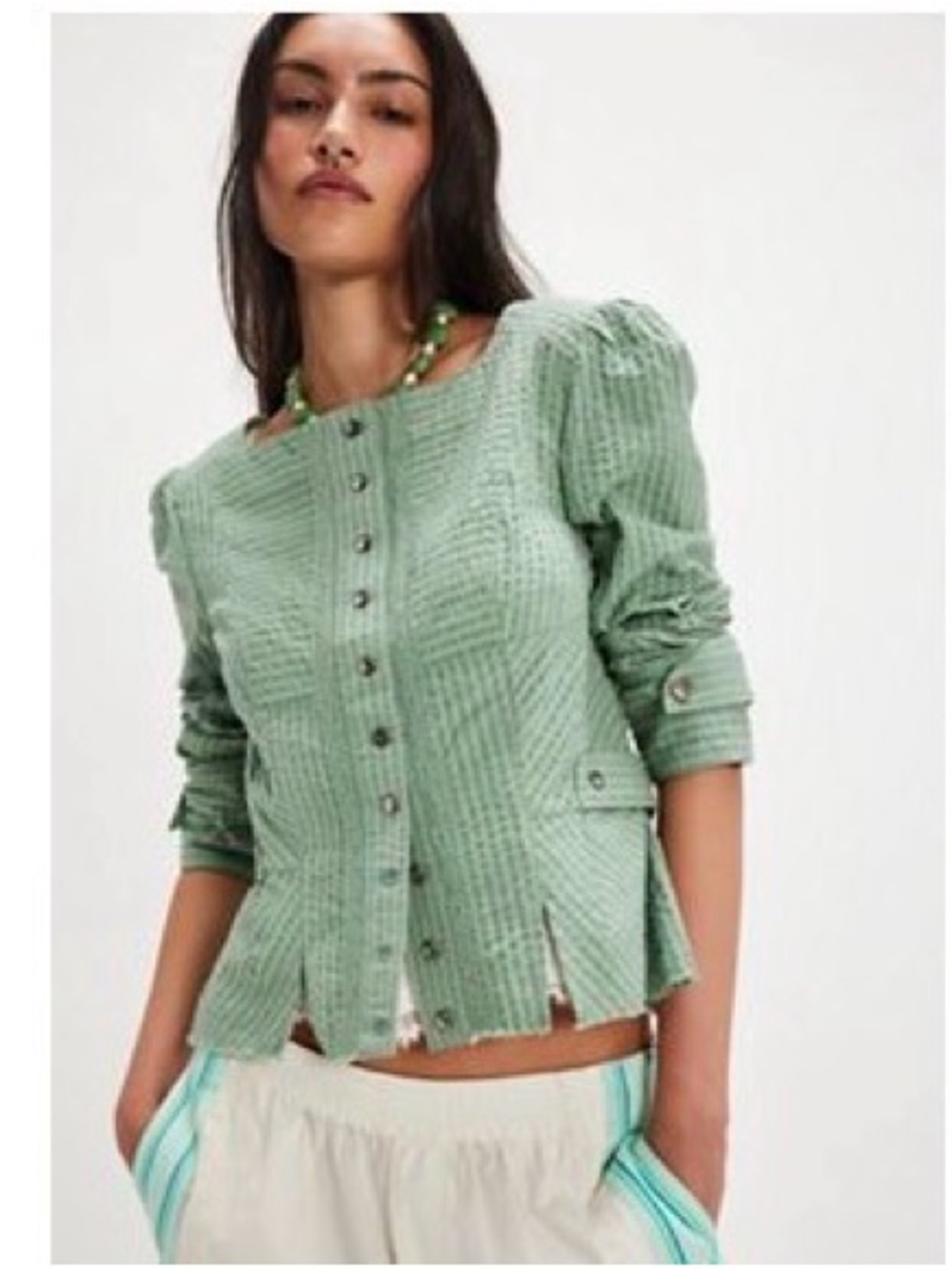 Free People Mint Textured Blazer